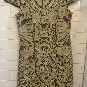 JS Collections Gold Embroidered Mini Dress